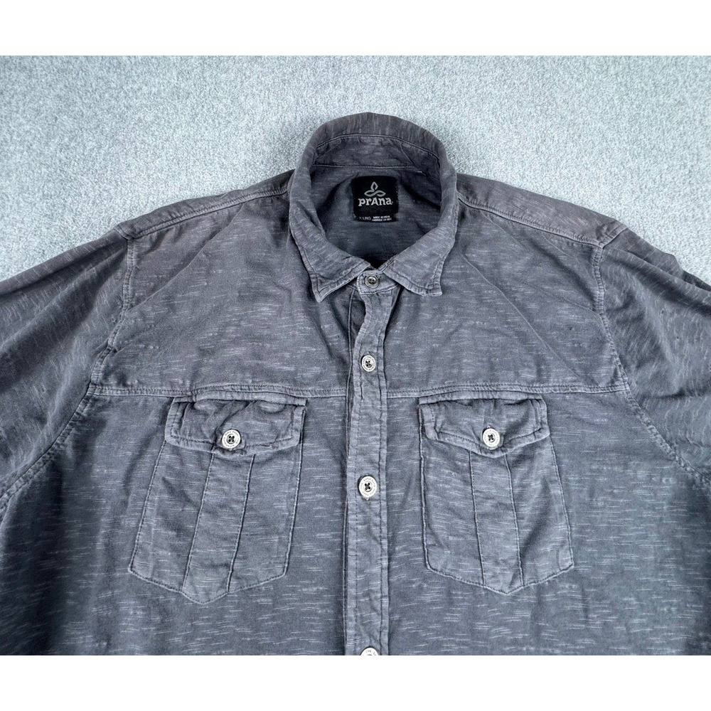 prAna Men Organic Cotton Button Up Utility Shirt Short Sleeve Chest Pockets XL
